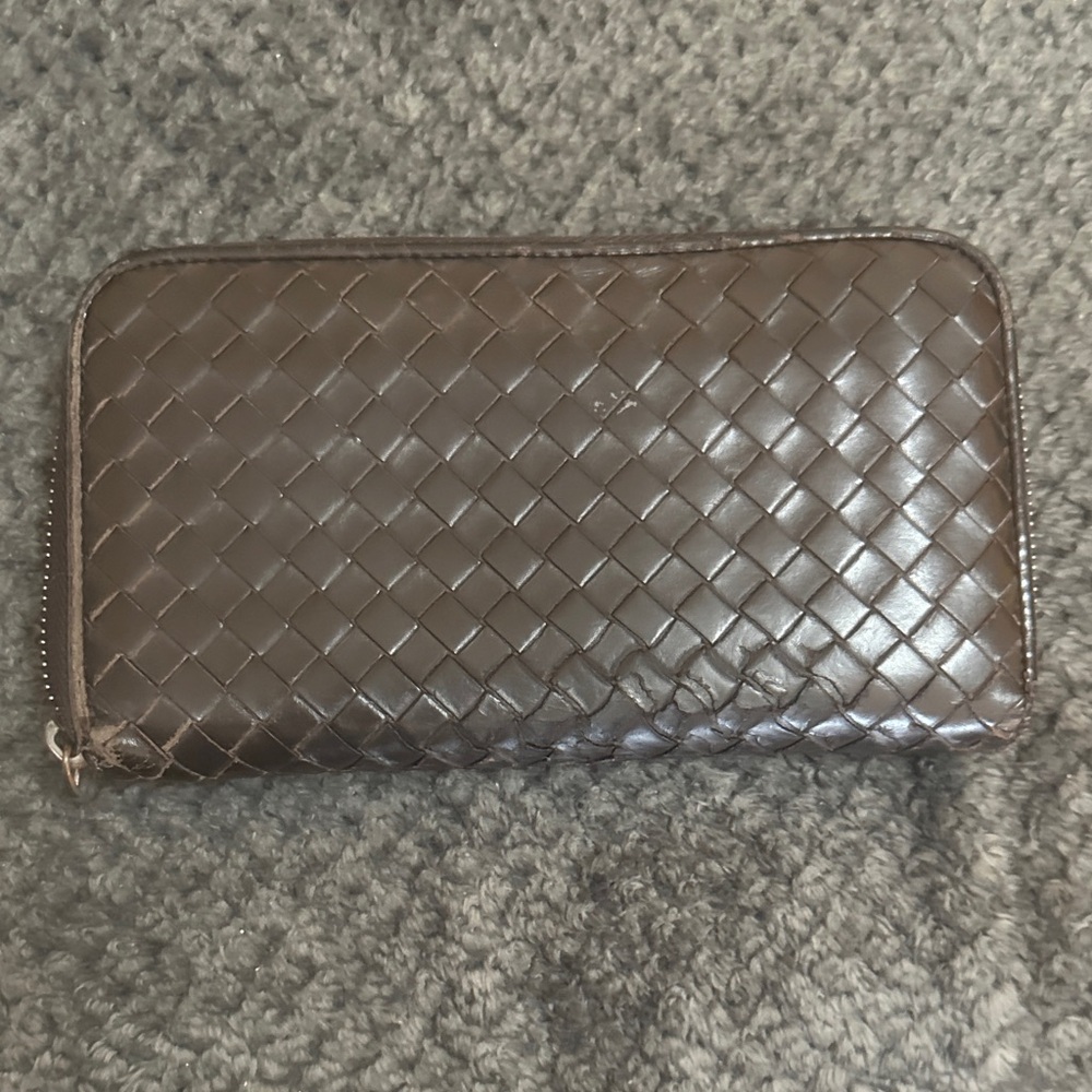 Bottega Veneta Dark Brown Intrecciato Zip-Around Wallet